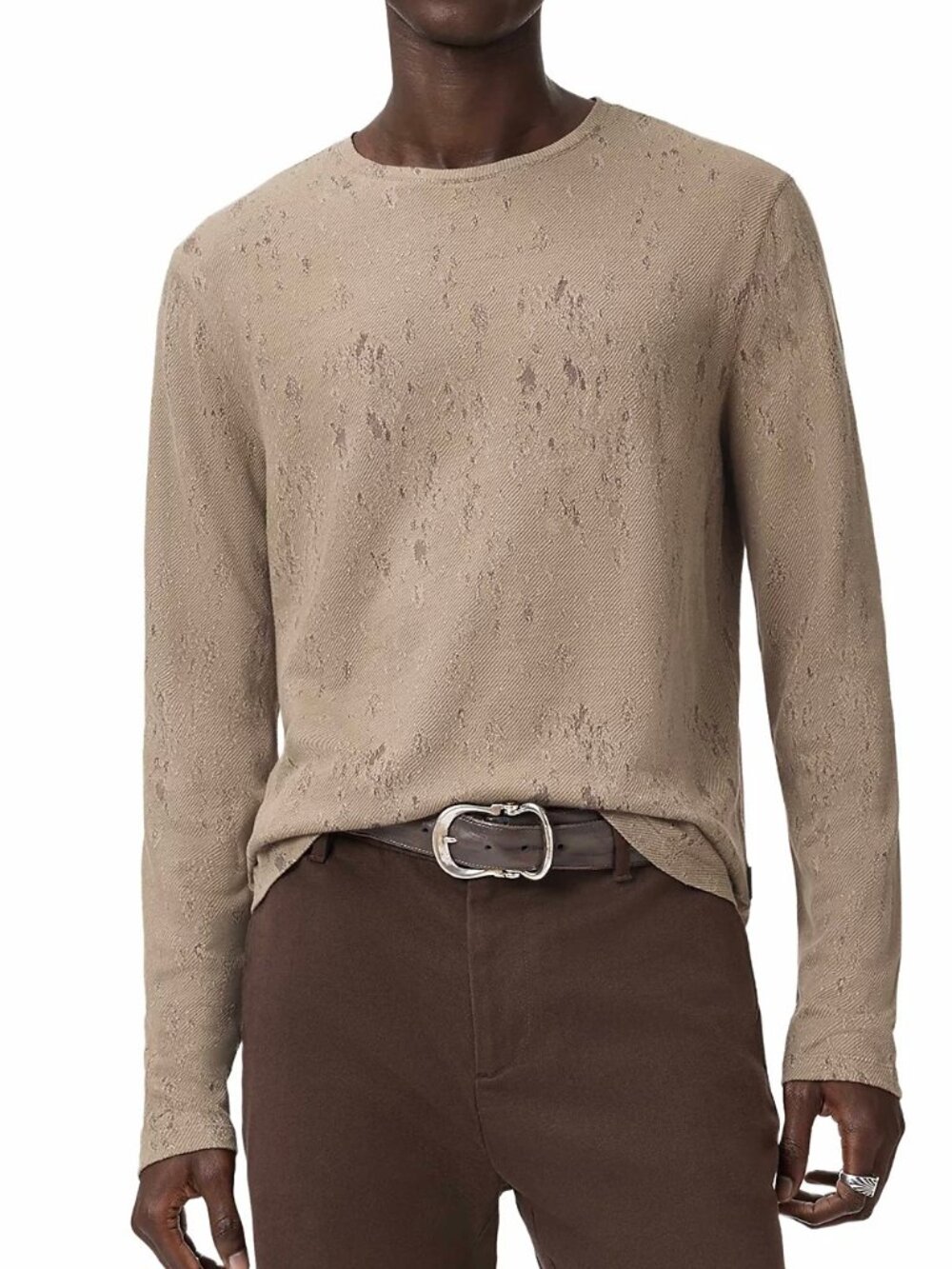 John Varvatos Collection Men's Vera Distressed Jacquard Textured Crew Tee Haze